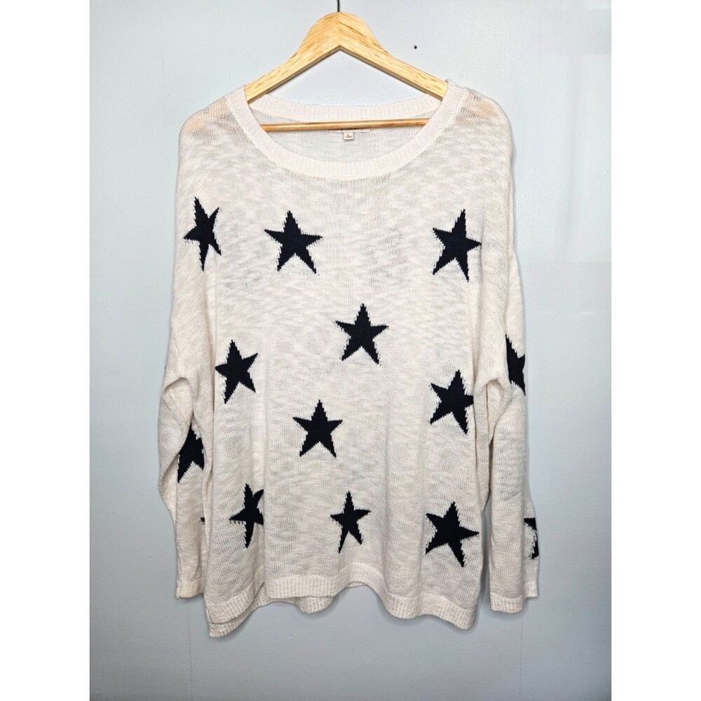 FRANCESCA'S Lightweight Star Sweater Lrg Oversized Slouchy Breathable Wide Neck